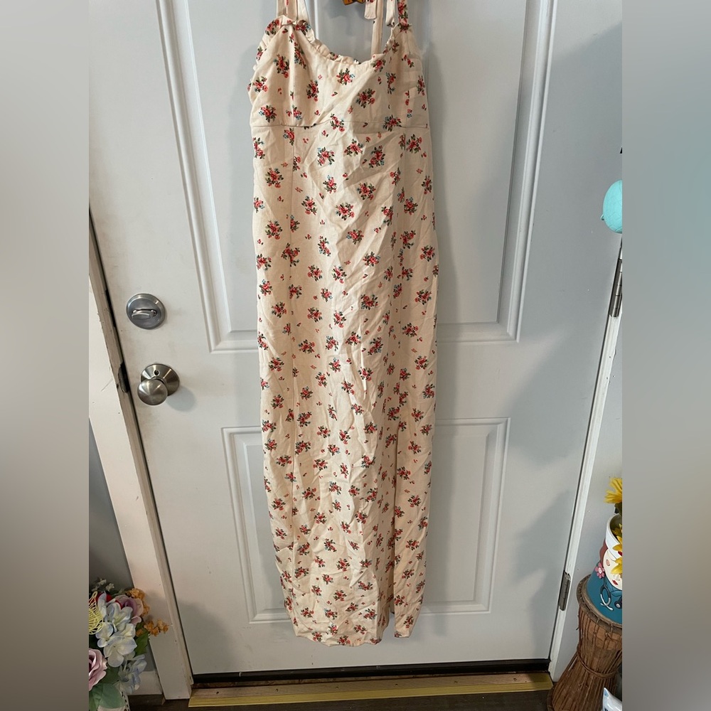 Zara Cream Dress with Red Floral Design